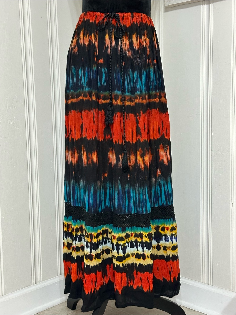 NWT Bila Medium Boho Gypsy Maxi Skirt Style XP-084 Multicolor Print Festival Y2K